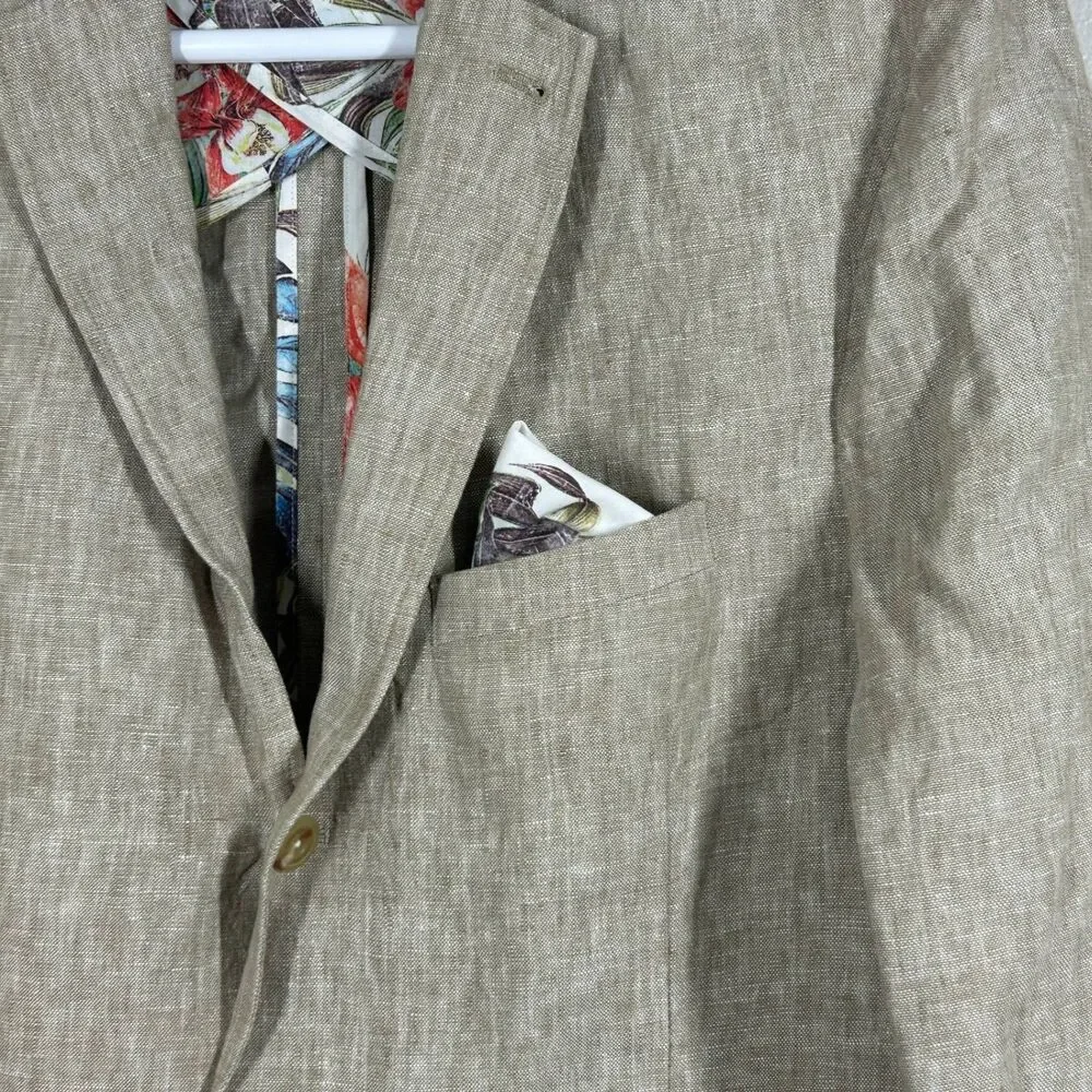 Cremieux Sport Coat Mens L 38 Beige Linen Lightweight Summer Jacket Floral Lined